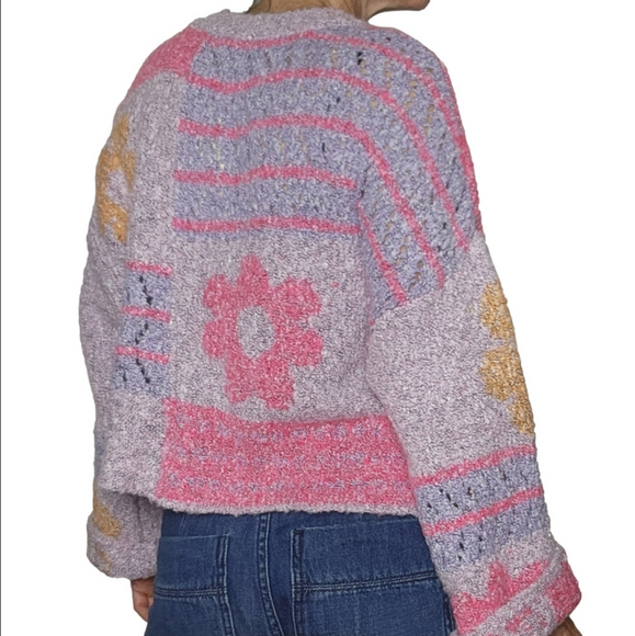Knit Sweater Pullover Oversized wool blend floral NWT - Picture 3 of 14